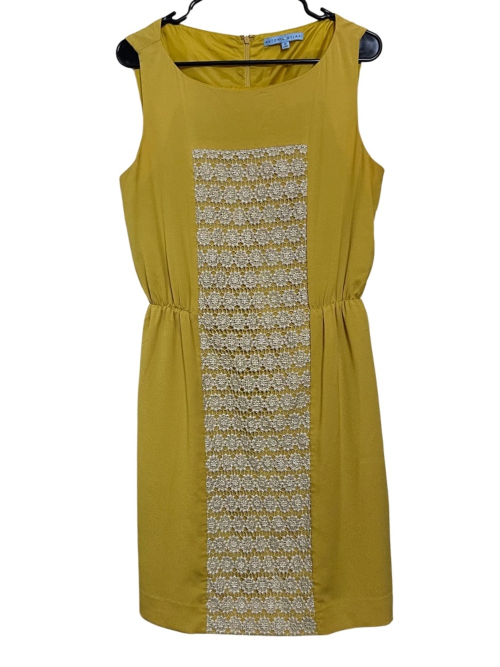 Antonio Melani Crochet-Panel Sheath Dress in Gilded Green